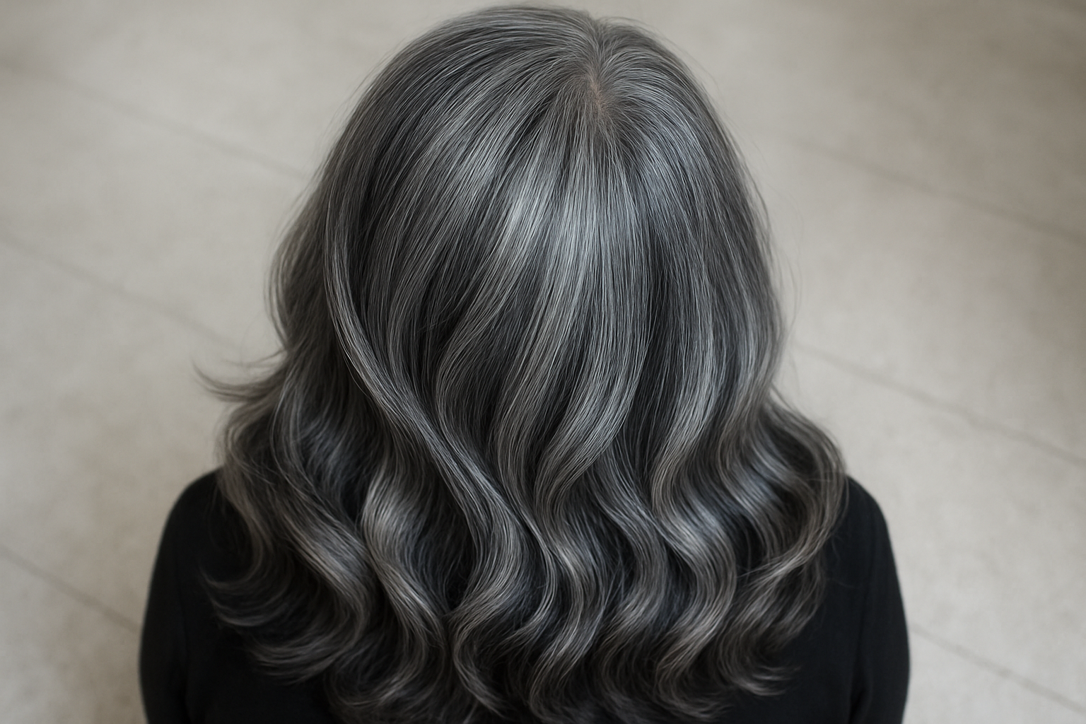 cheveux gris d'une femme vue de haut